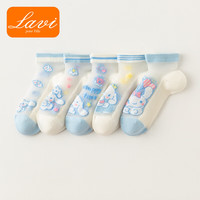 Lavi儿童袜子春夏季薄款透气网眼袜女童韩版卡通玉桂狗超薄玻璃丝短袜 玻璃丝玉桂狗【五双装】 XXL码【鞋码36-41】12岁以上