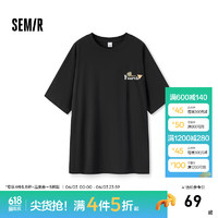 森马（Semir）短袖T恤男秋季时尚潮流印花上衣宽松复古学院休闲装户外男装 黑色90001 160/80A/XS