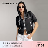MISS SIXTY2024夏季新款卫衣女连帽撞色双头拉链复古运动短款上衣 黑色 M