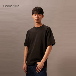 Calvin Klein Jeans24早秋男士休闲通勤ck刺绣字母净色纯棉短袖T恤J325919 BEH-太空黑 S