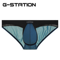 G-STATION 120支细冰丝腻柔软轻薄透气激凸囊袋男士三角裤偏小码 蓝绿色 L