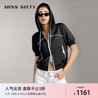 MISS SIXTY2024夏季卫衣女连帽撞色双头拉链复古运动短款上衣 黑色 L