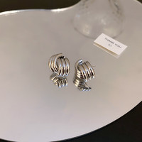 Trendolla 銀針幾何交錯耳環小眾設計感氣質耳釘時尚簡約金屬耳飾