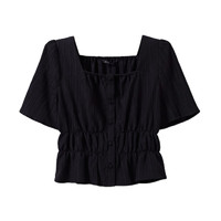 SPAO韩国同款2024年夏季女士时尚甜美泡泡袖雪纺衫SPBWE25W02 黑色 160/84A/S