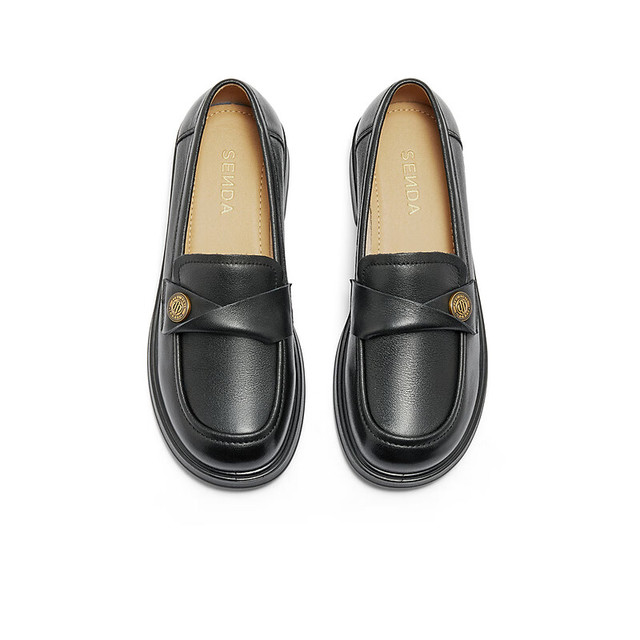 森达 乐福鞋女鞋春秋新款商场同款通勤一脚蹬小皮鞋XCA01CA4 -黑色