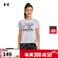 安德玛 UNDERARMOUR）夏季RUN LAA女子跑步运动印花短袖T恤1380436 白色100 M