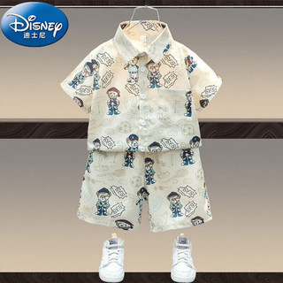 Disney 迪士尼 男童夏装套装2024新款儿童短袖衬衫 （上衣+裤子）套装 100码