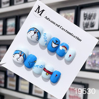 UMERYKOA手工制作穿戴甲短款草莓熊可爱卡通少女可拆卸美甲贴片指甲片 机器猫 1件 S小码