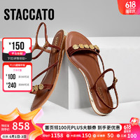 STACCATO 思加圖 2024夏季新款多寶鞋一字帶涼鞋羅馬 蜜褐咖