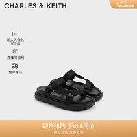 CHARLES&KEITH24夏魔术贴休闲厚底沙滩凉拖鞋女CK1-71720067 BLACK TEXTURED黑色纹理 38