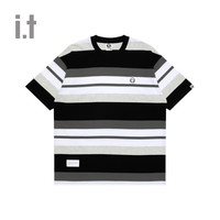 Aape it 男士春夏猿颜徽章撞色条纹休闲宽松潮流短袖T恤1420XXM 黑色 M