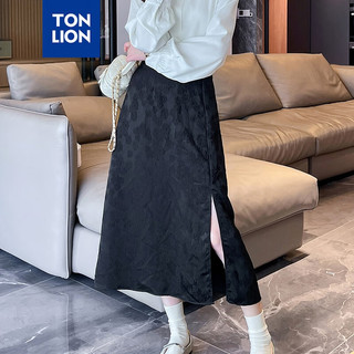 唐狮 TONLION2024女高腰提花半身长裙WP 黑色 S