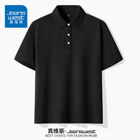 JEANSWEST 真维斯 polo衫男士夏季新款休闲短袖衬衫上衣服男装修身翻领中年百搭汗衫 黑色 纯色 3XL