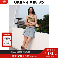 URBAN REVIVO UR2024夏季女装时尚休闲腰带装饰毛边牛仔半裙UWL840089 蓝色 XS