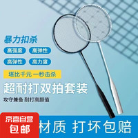 LI-NING 李宁 羽毛球拍一对男女儿童入门训练超轻一次性娱乐玩具送1个塑料球 蓝色一副（送网兜+1个塑料球）