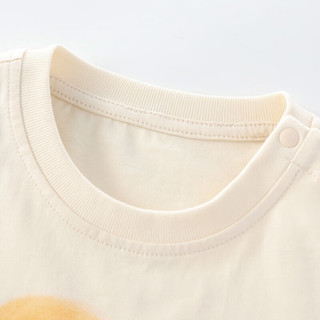 拉比树童装男童纯棉短袖T恤2024年夏季男宝宝可爱卡通宽松上衣潮 米色 90cm