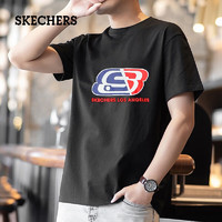 斯凯奇（Skechers） 运动上衣男女同款夏季透气舒适百搭印花短袖T恤 深黑色 S