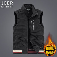 Jeep 吉普 馬甲男冬季男士保暖多口袋工裝馬夾加絨加厚外套外套男 FS1999 黑色 3XL