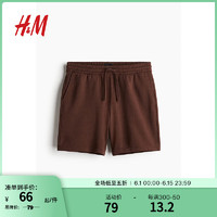 H&M男装卫裤2024夏季运动风抽绳松紧腰舒适附侧袋短裤1224295 棕色 180/106