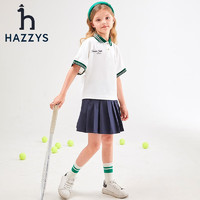 PLUS会员：HAZZYS 哈吉斯 品牌童装女童夏新款弹力宽松透气凉爽运动风短袖polo衫 本白 145