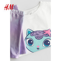 H&M HM童装女童套装2件式2024夏季新款可爱印花棉质T恤短裤1073066
