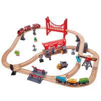 Hape 多功能小火车轨道套装汽车木质拼装积木儿童电动男孩益智玩具