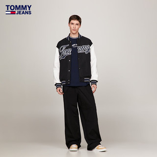 TOMMY JEANS24春夏男装潮流拼接刺绣棒球领宽松铺棉夹克外套17880 黑白拼色BDS S