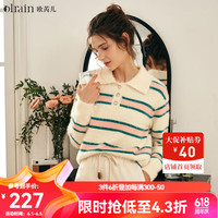 Olrain欧芮儿法式条纹毛衣女24年春季时尚宽松polo领套头衫 条纹 M