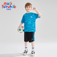 马克华菲 儿童短袖套装夏季男童女童运动套装速干网眼透气宽松休闲两件套 蓝色 140cm