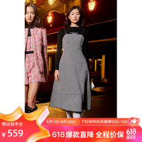 欧时力 黑标系列 小香风千鸟格吊带连衣裙 春装a字复古 黑色 S