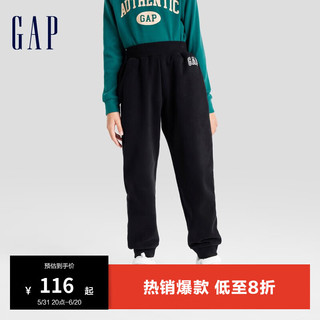 Gap男童秋冬LOGO碳素软磨抓绒卫裤794438儿童装束脚裤 黑色 150cm(XL)