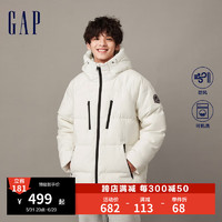 Gap男装冬季LOGO学院风拼色长款羽绒服840917宽松外套 米色 170/92A(M)亚洲尺码