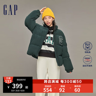 Gap男女装秋季LOGO发热保暖灯芯绒羽绒服720815夹克外套 苔藓绿 175/88A(XS)