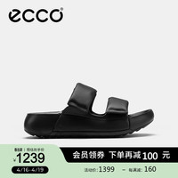 爱步（ECCO）拖鞋女外穿家居两用 24年夏季软底牛皮一字凉拖 科摩206663 黑色20666301001 35