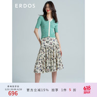 ERDOS 春夏V领修身显瘦设计感半袖女针织开衫 碧湖绿 170/92A/XL