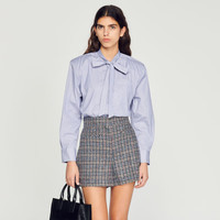 SANDRO女装法式优雅甜美蝴蝶结系带蓝色条纹长袖衬衫SFPCM00754 D234/深蓝色