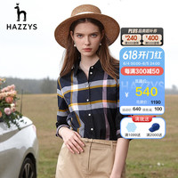 哈吉斯（HAZZYS）女装 春秋款衬衫女格纹宽松英伦风长袖衬衫ASCSK12AK01