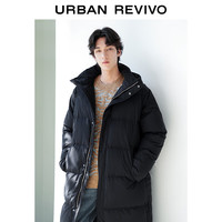 UR秋冬男装潮牌休闲风百搭保暖连帽长款羽绒服UMU130013 正黑 M(M-L)