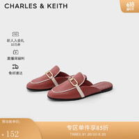 CHARLES&KEITHCK1-70380857女士金属装饰平跟穆勒鞋半拖鞋 Brick砖色 36