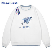 NASA GISS 卫衣男春秋季圆领华夫格长袖T恤学生假两件打底上衣 白色 L