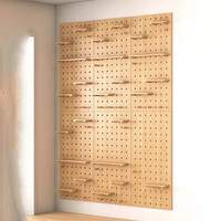 林家小子洞洞板置物架实木挂板木质入户玄关配件洞洞墙板原木书架收纳 组合套餐40x60【木纹色】