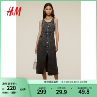 H&M2024夏季女装正面系扣牛仔连衣裙1237943 黑色/做旧 155/80