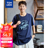 唐狮 TONLION2024夏季男圆领短袖T恤TB 藏青 S