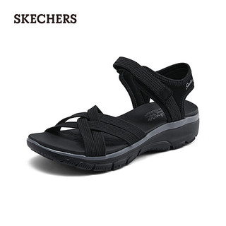 斯凯奇（Skechers）凉鞋女夏季透气户外魔术贴女士休闲凉拖鞋163428 黑色/BLK 36