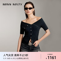 MISS SIXTY2024夏季针织衫女性感一字肩修身收腰显瘦辣妹BM风 黑色 M