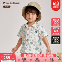 PawinPaw卡通小熊童装2024年春季男宝满印海岛度假风短袖衬衫 Green绿色/40 100cm