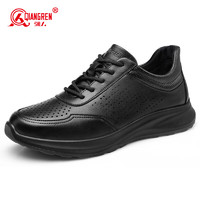 QIANGREN 强人 3515运动皮鞋男黑色休闲跑步鞋通勤商务皮鞋系带厚底黑色 40