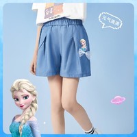 Disney 迪士尼 冰雪奇缘印花儿童牛仔短裤2024夏款透气轻薄冰丝女童休闲裤子