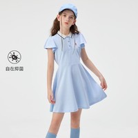 暇步士 女童Polo裙24年夏季新款儿童花瓣袖运动裙子清爽透气网球裙