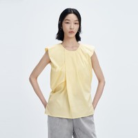 H'S 2024夏季新款简洁大方立体折裥盖肩袖上衣个性女士T恤